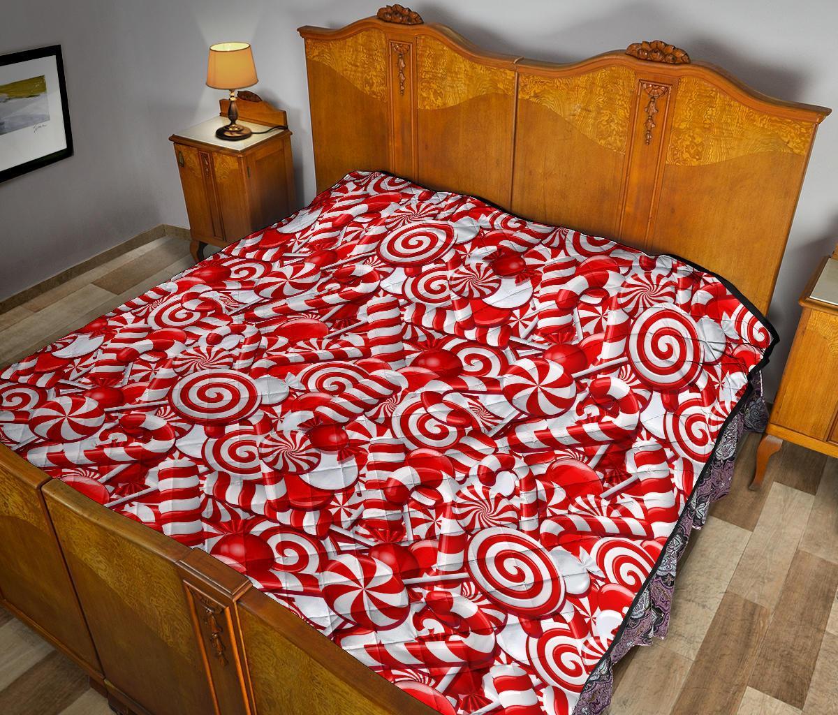 Candy Cane Print Pattern Quilt-grizzshop