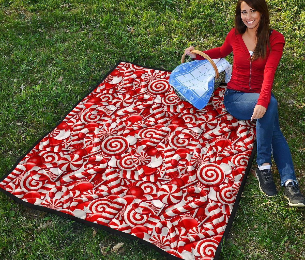 Candy Cane Print Pattern Quilt-grizzshop