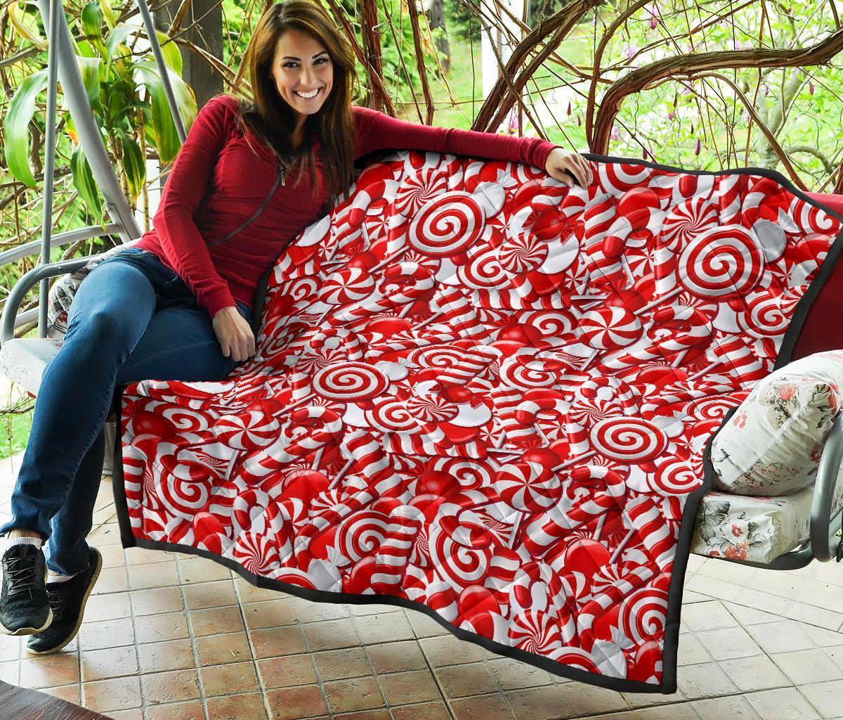 Candy Cane Print Pattern Quilt-grizzshop