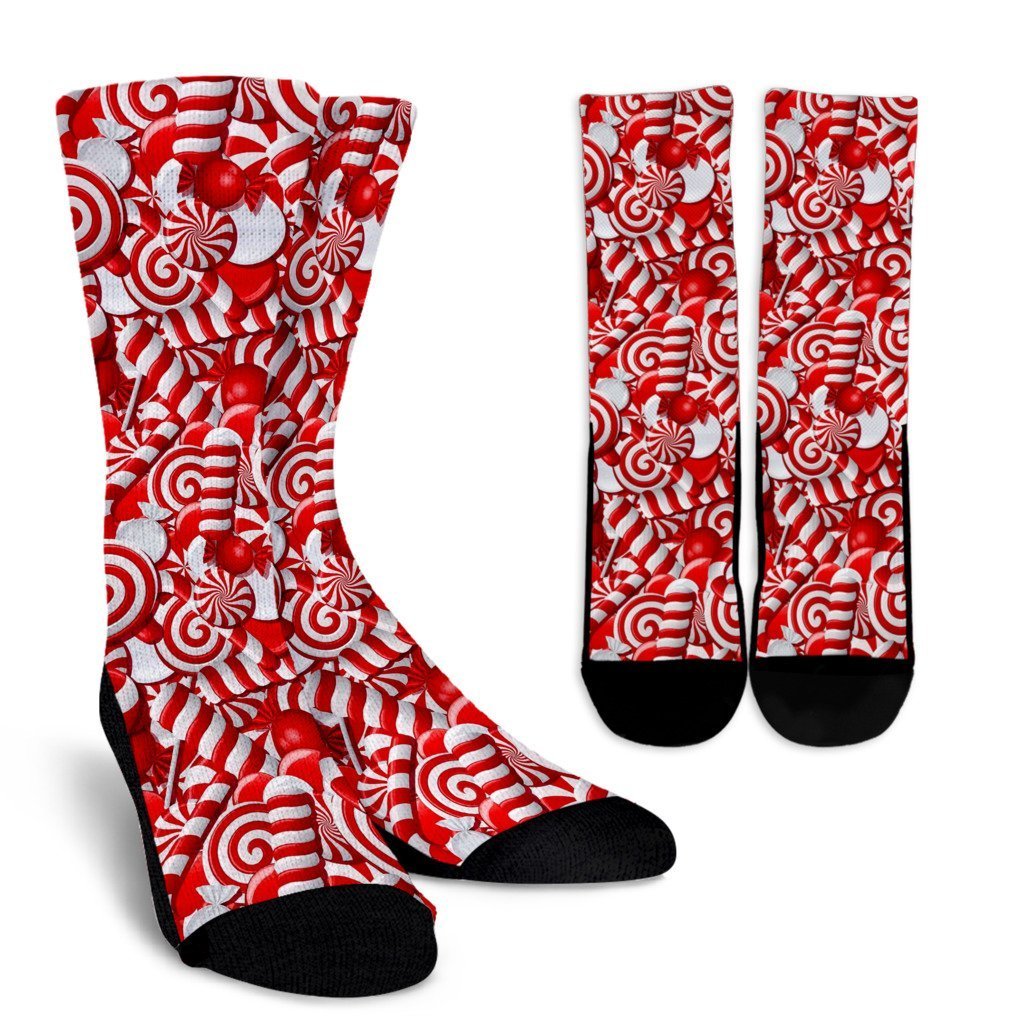 Candy Cane Print Pattern Unisex Crew Socks-grizzshop