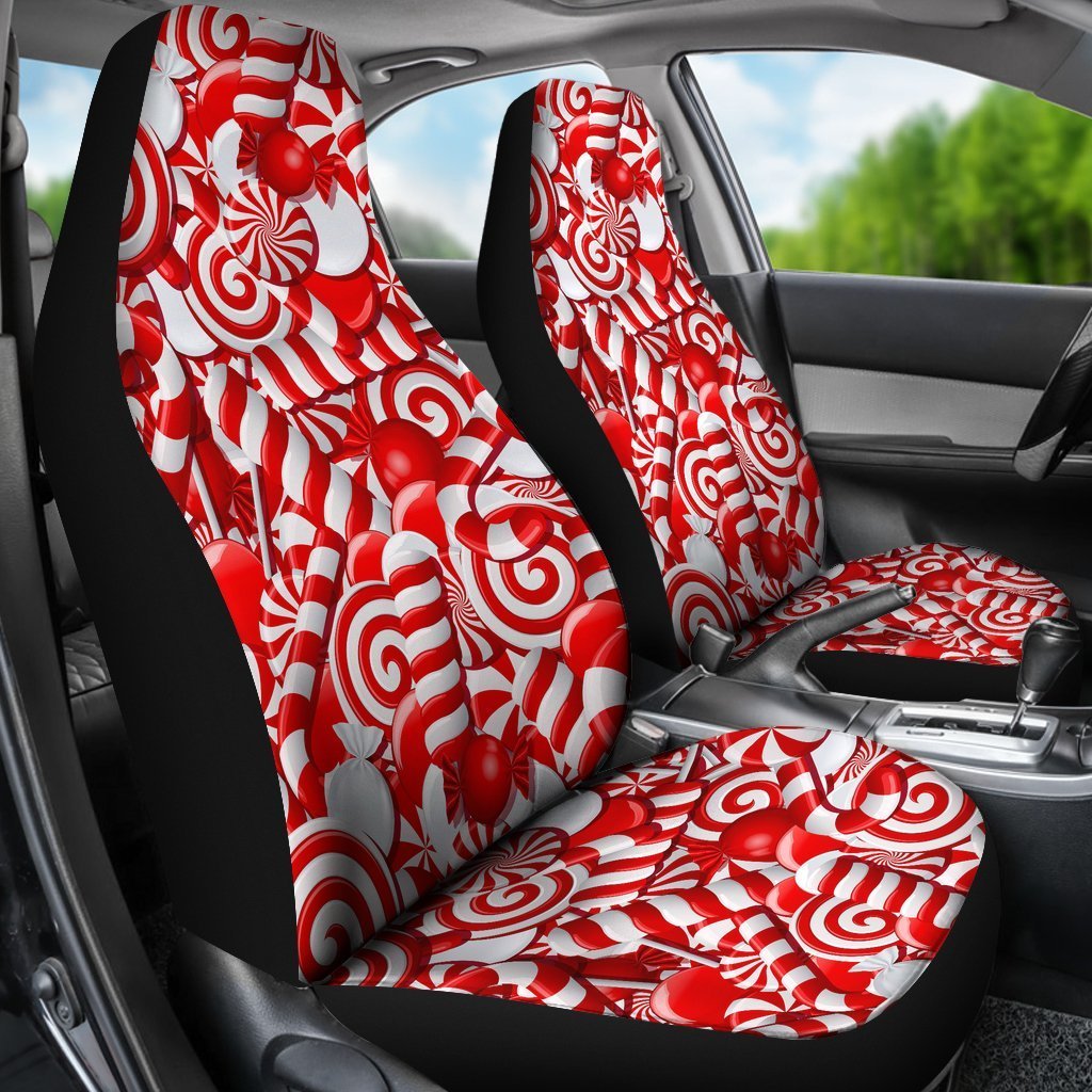 Candy Cane Print Pattern Universal Fit Car Seat Covers-grizzshop