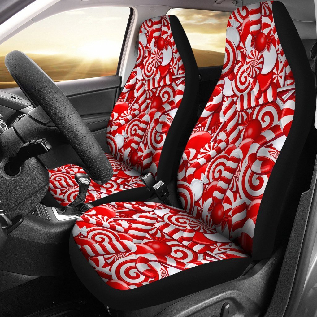 Candy Cane Print Pattern Universal Fit Car Seat Covers-grizzshop