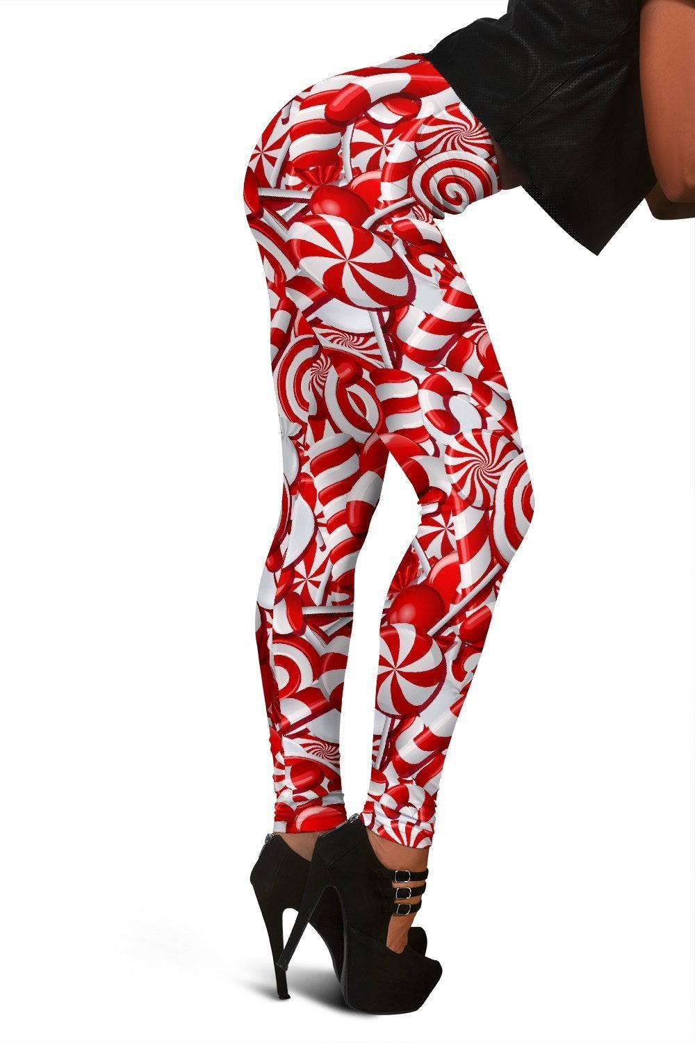 Candy Cane Print Pattern Women Leggings-grizzshop