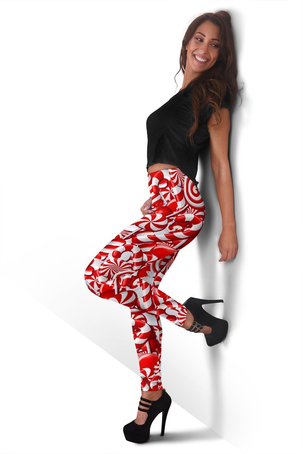 Candy Cane Print Pattern Women Leggings-grizzshop