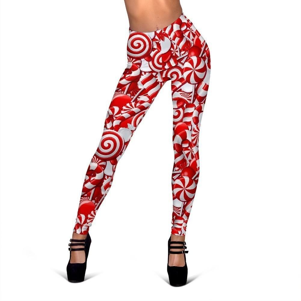 Candy Cane Print Pattern Women Leggings-grizzshop