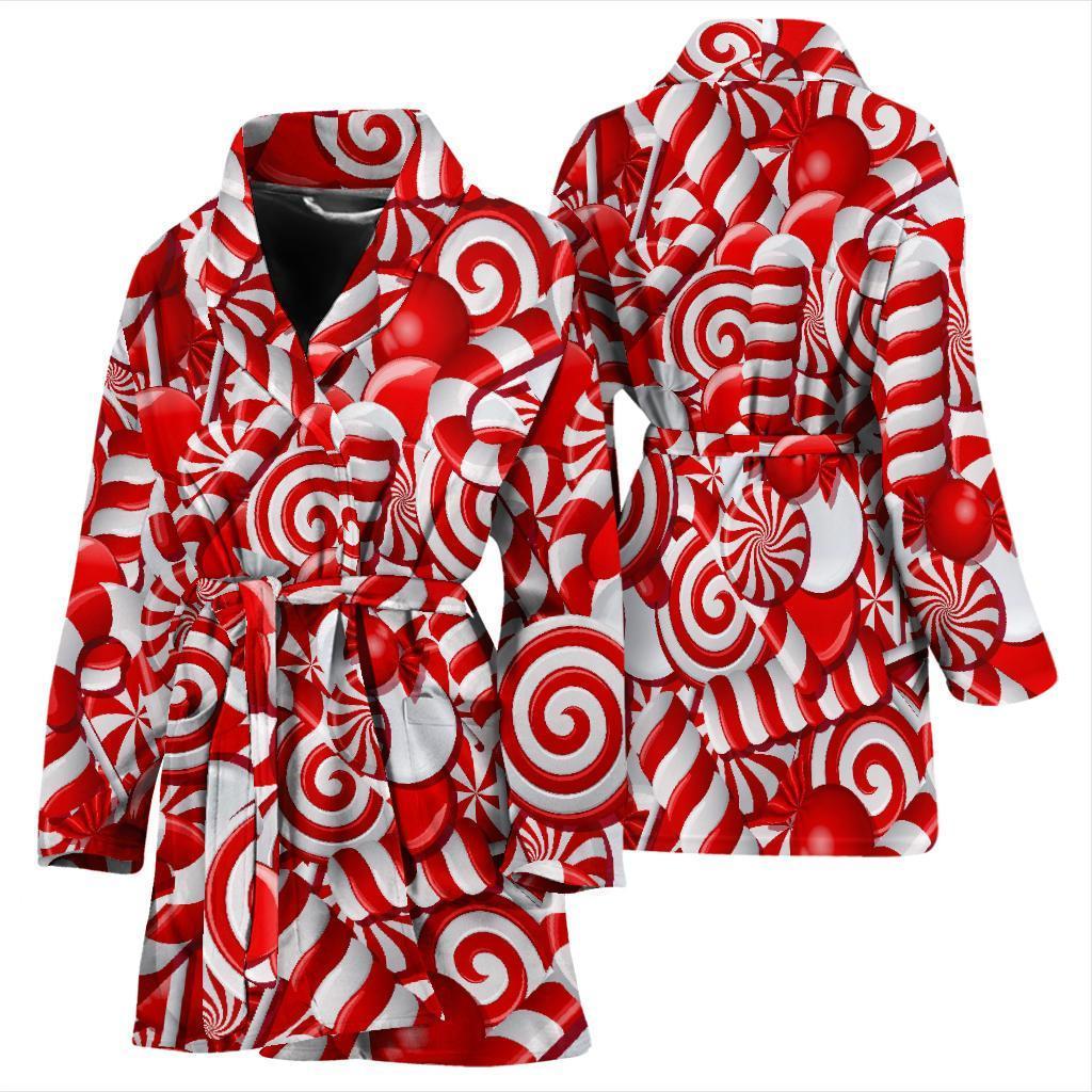 Candy Cane Print Pattern Women Long Robe-grizzshop