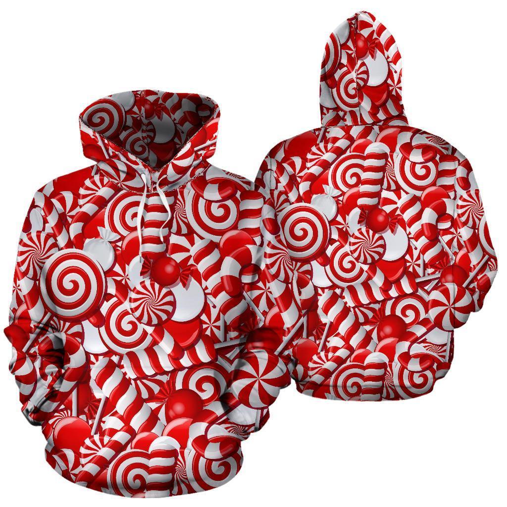 Candy Cane Print Pattern Women Men Pullover Hoodie-grizzshop