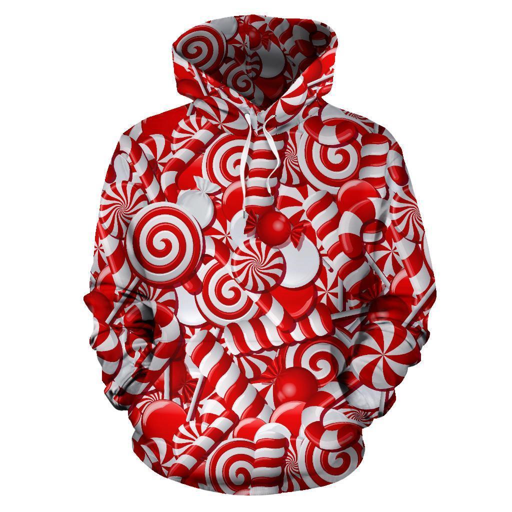 Candy Cane Print Pattern Women Men Pullover Hoodie-grizzshop