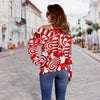 Candy Cane Print Pattern Women Off Shoulder Sweatshirt-grizzshop