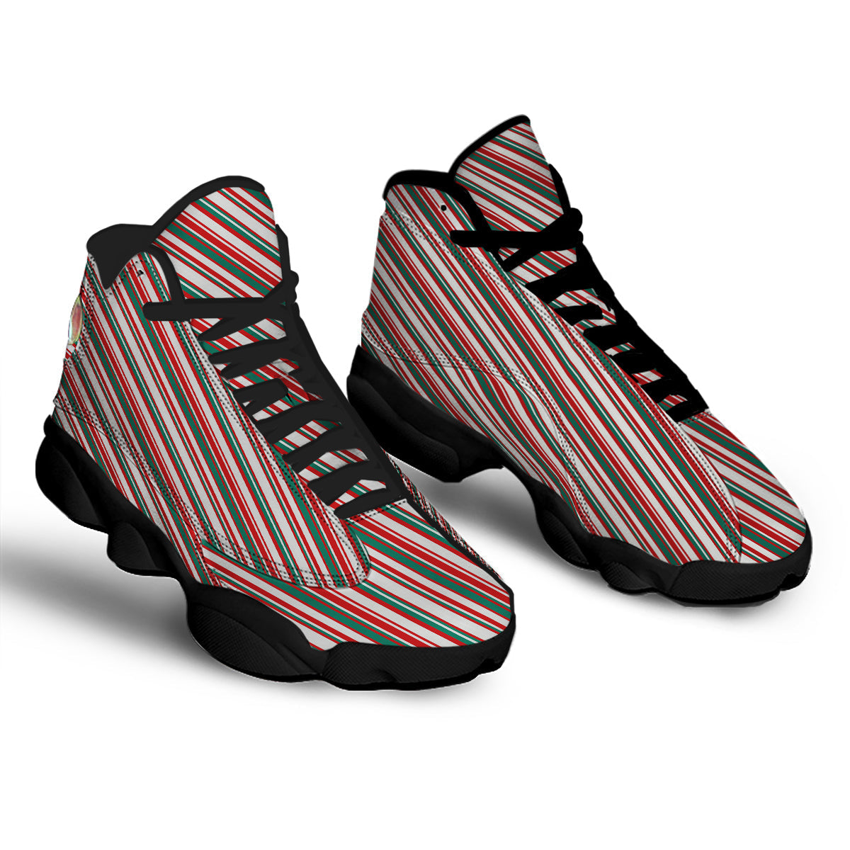 Candy Cane Stripe Christmas Print Black Basketball Shoes-grizzshop