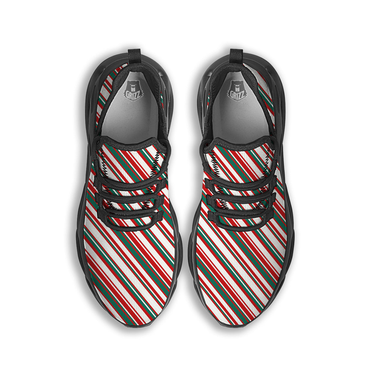 Candy Cane Stripe Christmas Print Black Running Shoes-grizzshop