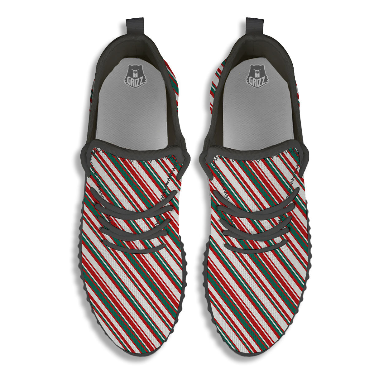 Candy Cane Stripe Christmas Print Black Walking Shoes-grizzshop