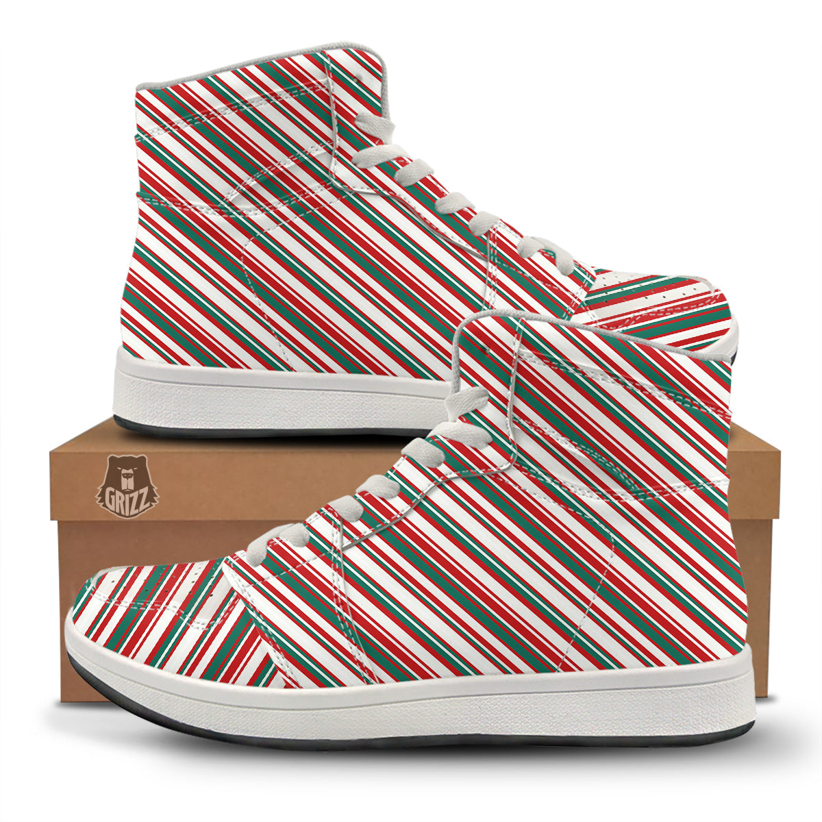 Candy Cane Stripe Christmas Print High Top Sneakers-grizzshop