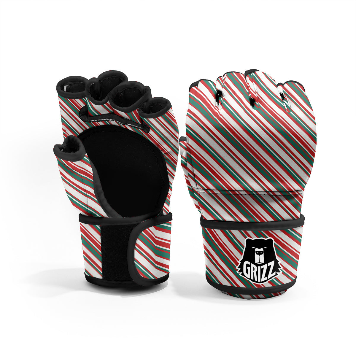 Candy Cane Stripe Christmas Print MMA Gloves-grizzshop
