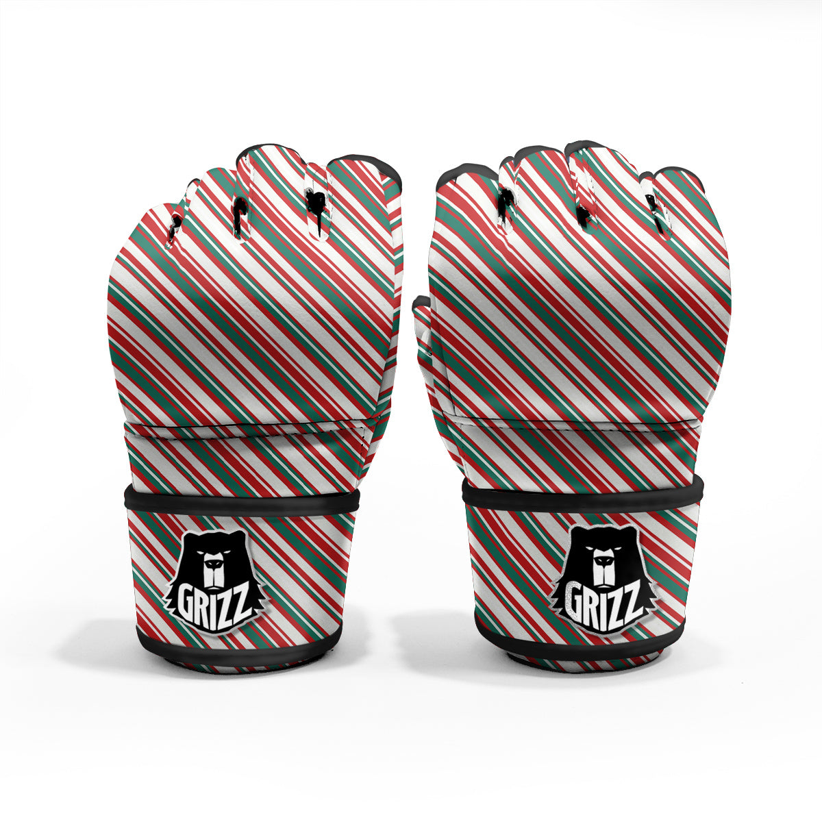 Candy Cane Stripe Christmas Print MMA Gloves-grizzshop