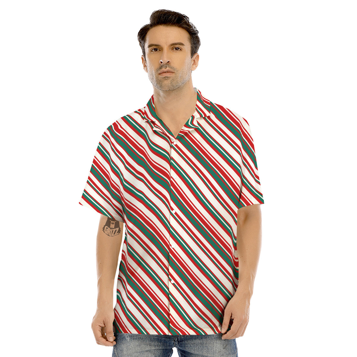 Candy Cane Stripe Christmas Print Men's Hawaiian Shirt-grizzshop