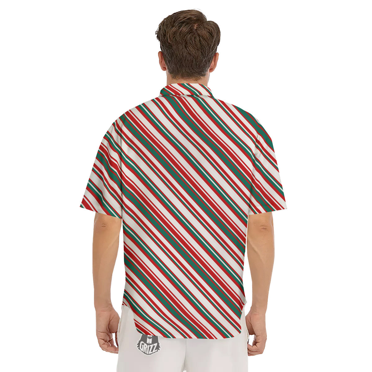 Candy Cane Stripe Christmas Print Men's Short Sleeve Shirts-grizzshop