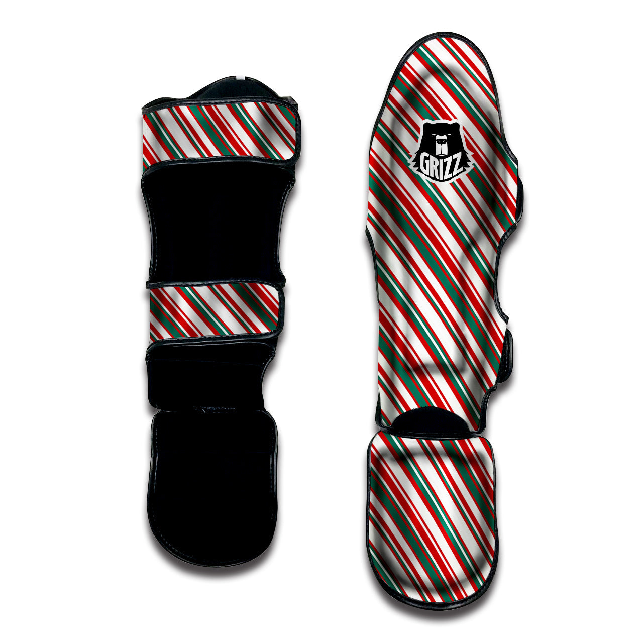 Candy Cane Stripe Christmas Print Muay Thai Shin Guards-grizzshop