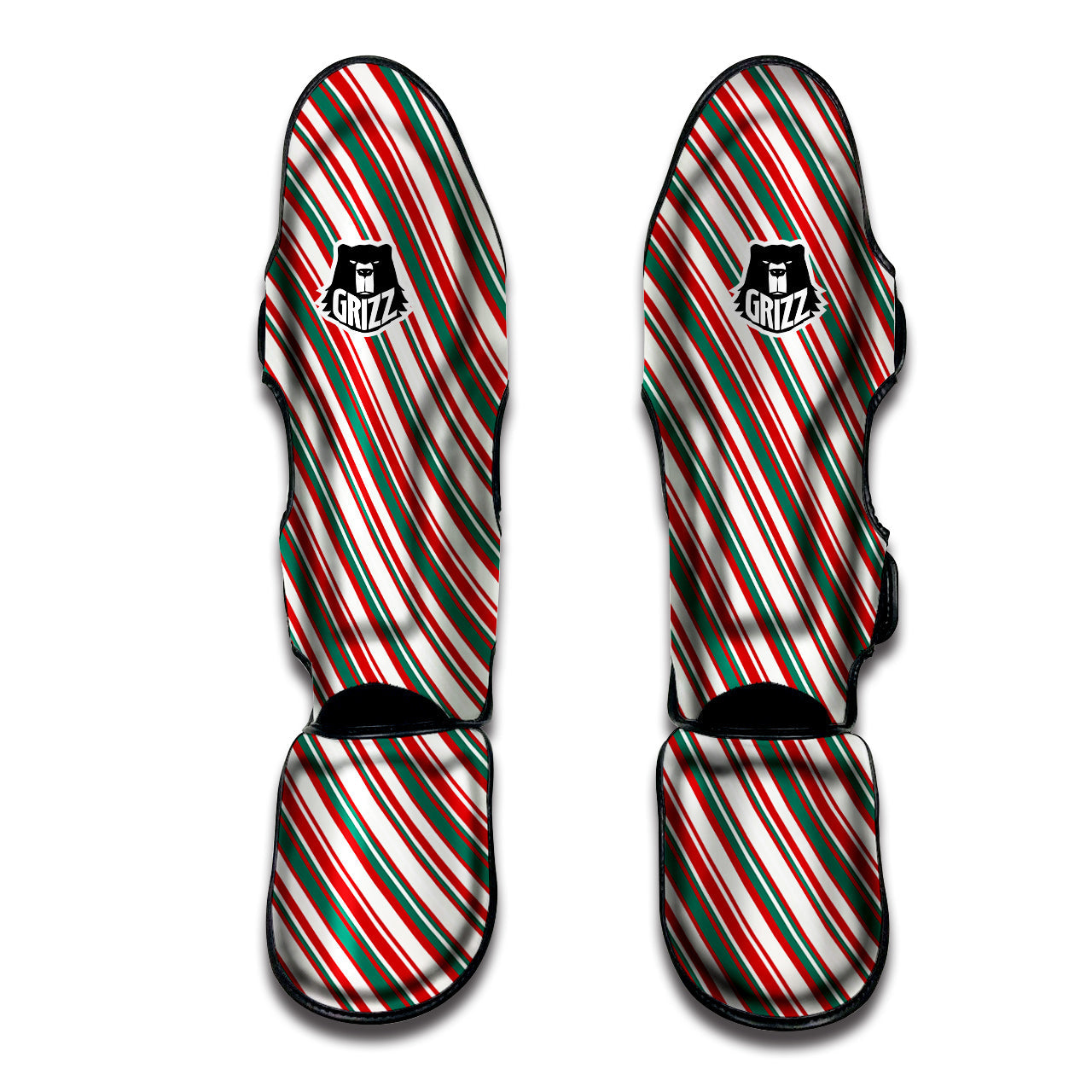Candy Cane Stripe Christmas Print Muay Thai Shin Guards-grizzshop