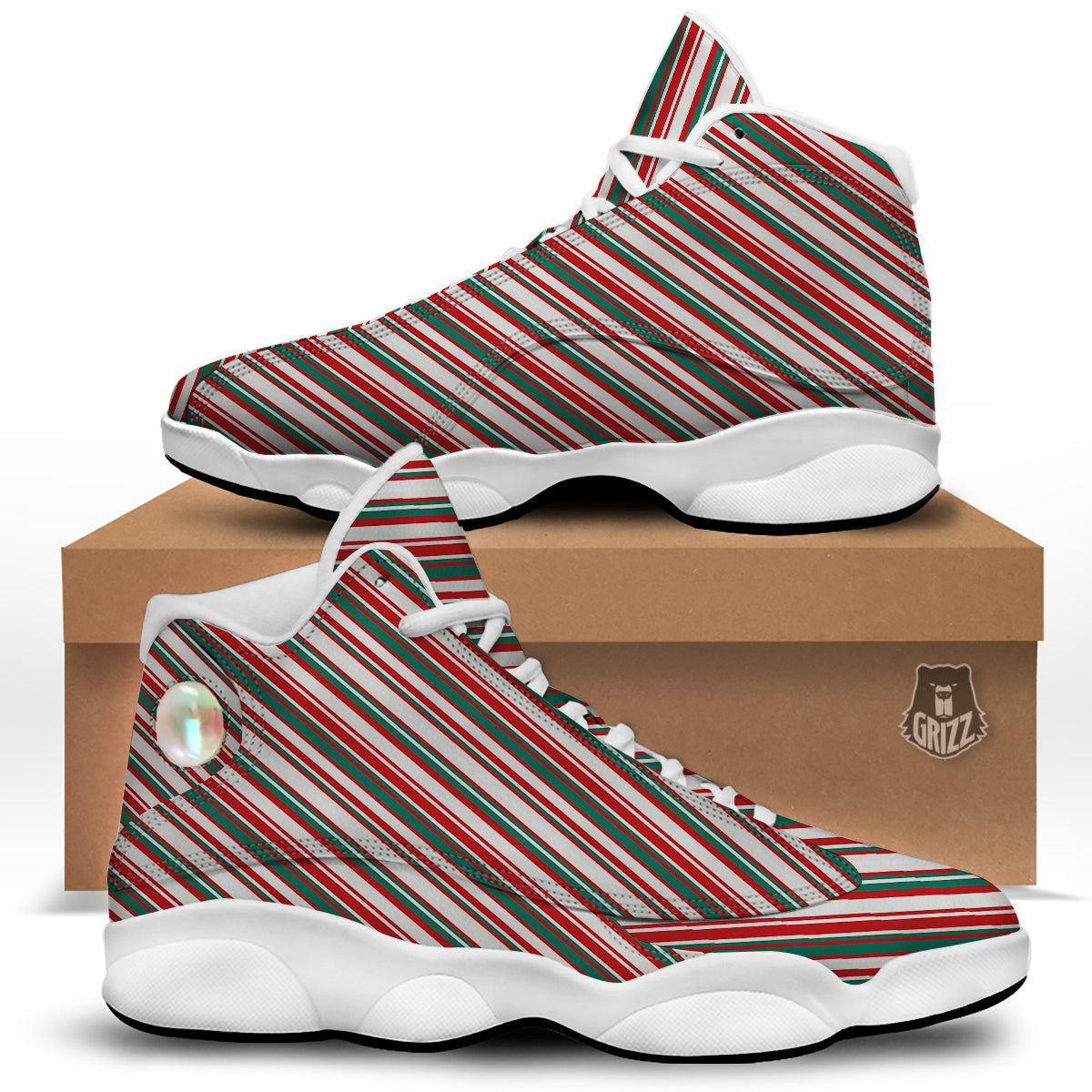 Candy Cane Stripe Christmas Print White Basketball Shoes-grizzshop