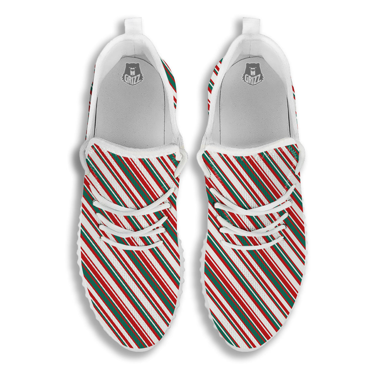 Candy Cane Stripe Christmas Print White Walking Shoes-grizzshop