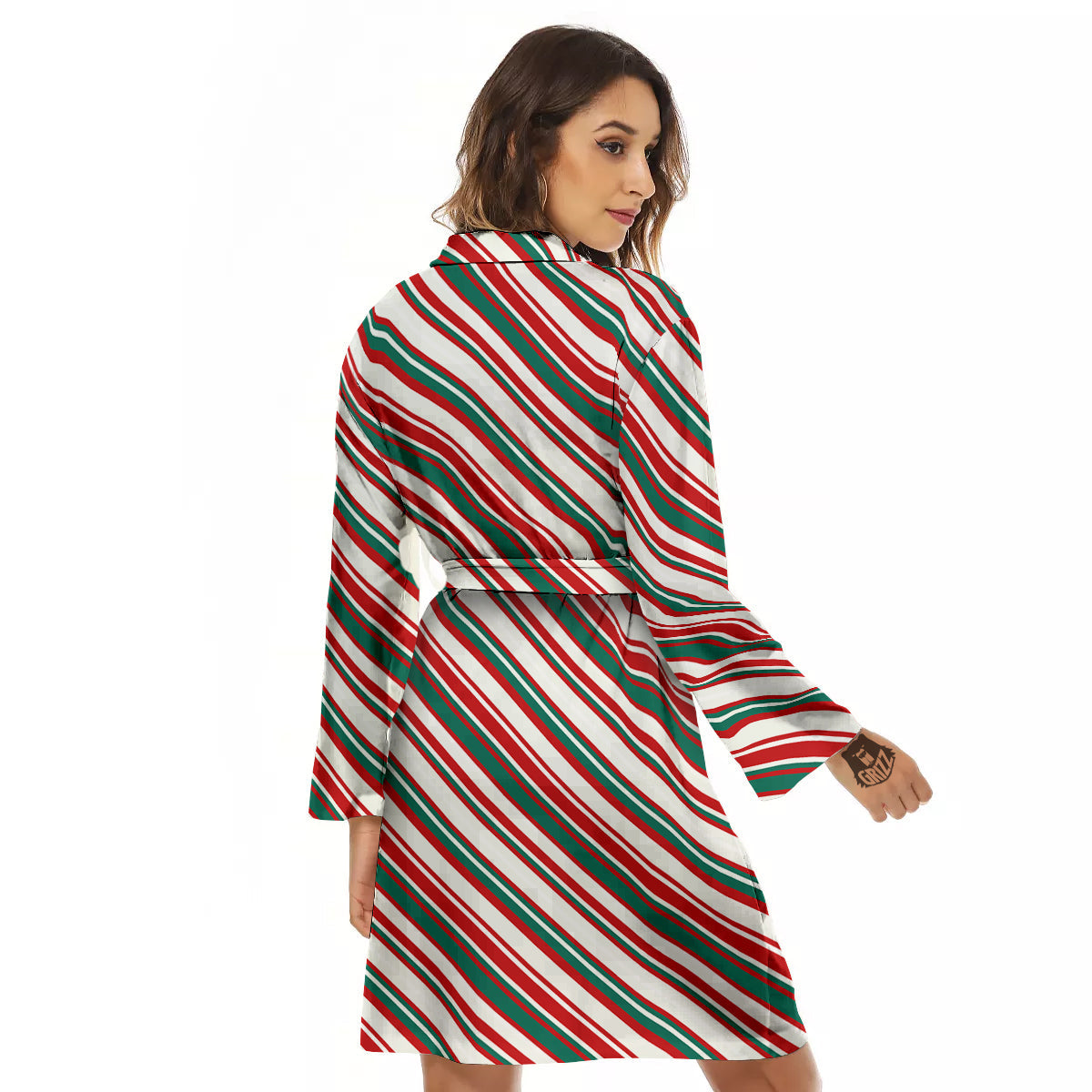 Candy Cane Stripe Christmas Print Women's Robe-grizzshop
