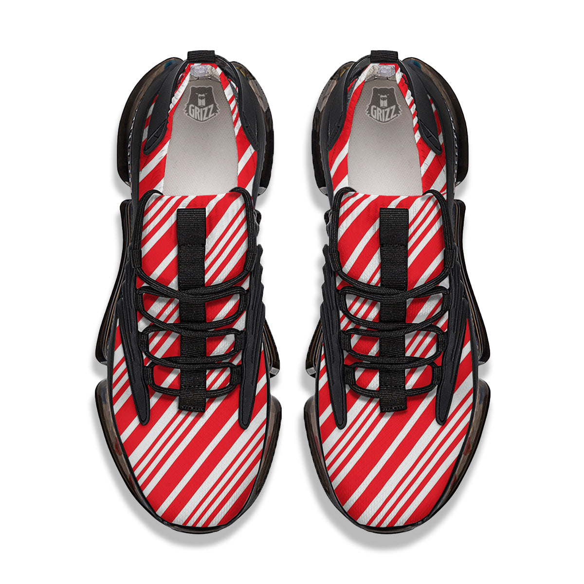 Candy Cane Stripe White And Red Print Black Gym Shoes-grizzshop