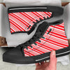 Candy Cane Stripe White And Red Print Black High Top Shoes-grizzshop