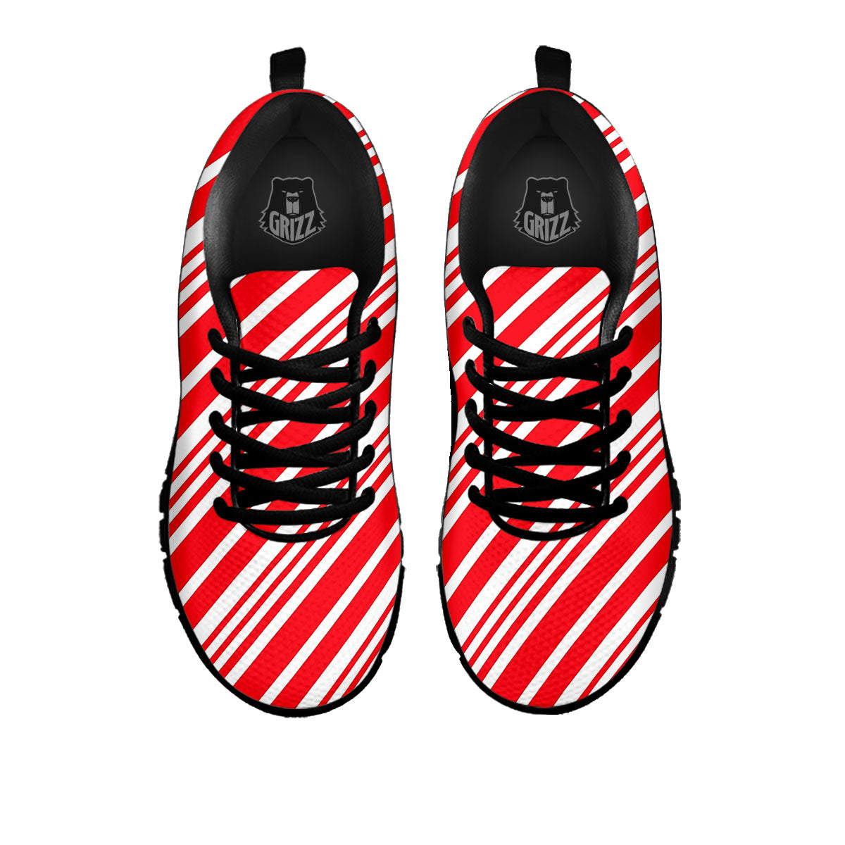 Candy Cane Stripe White And Red Print Black Sneaker-grizzshop