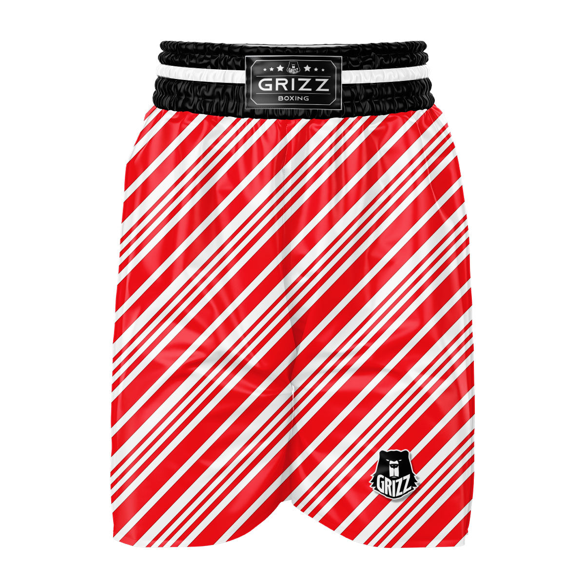 Candy Cane Stripe White And Red Print Boxing Shorts-grizzshop
