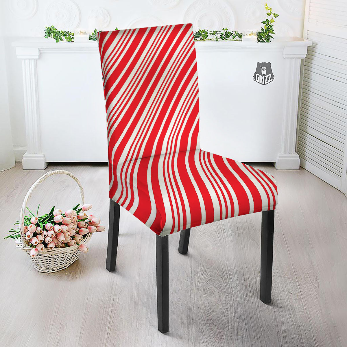 Candy Cane Stripe White And Red Print Dining Chair Slipcover-grizzshop