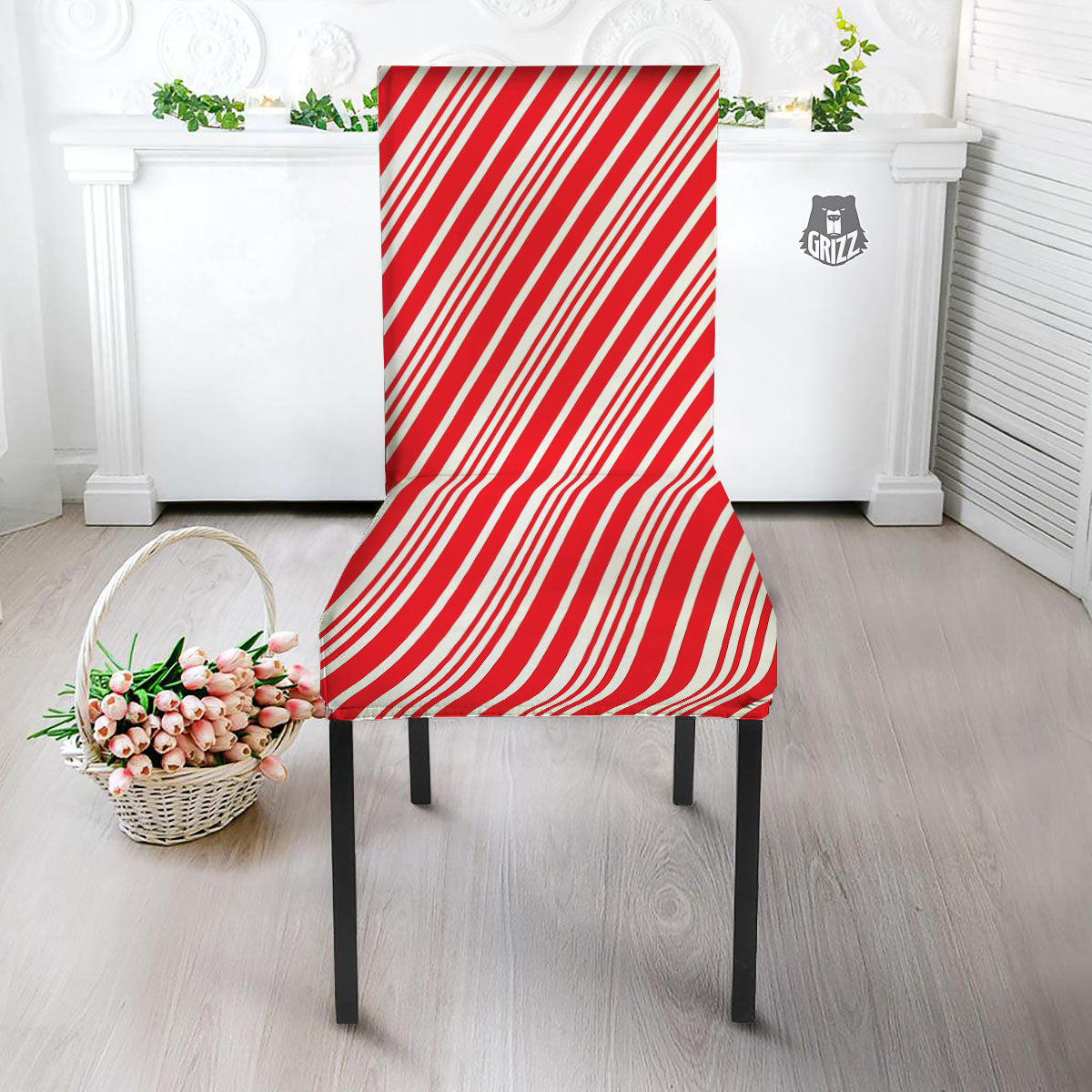 Candy Cane Stripe White And Red Print Dining Chair Slipcover-grizzshop