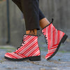 Candy Cane Stripe White And Red Print Leather Boots-grizzshop