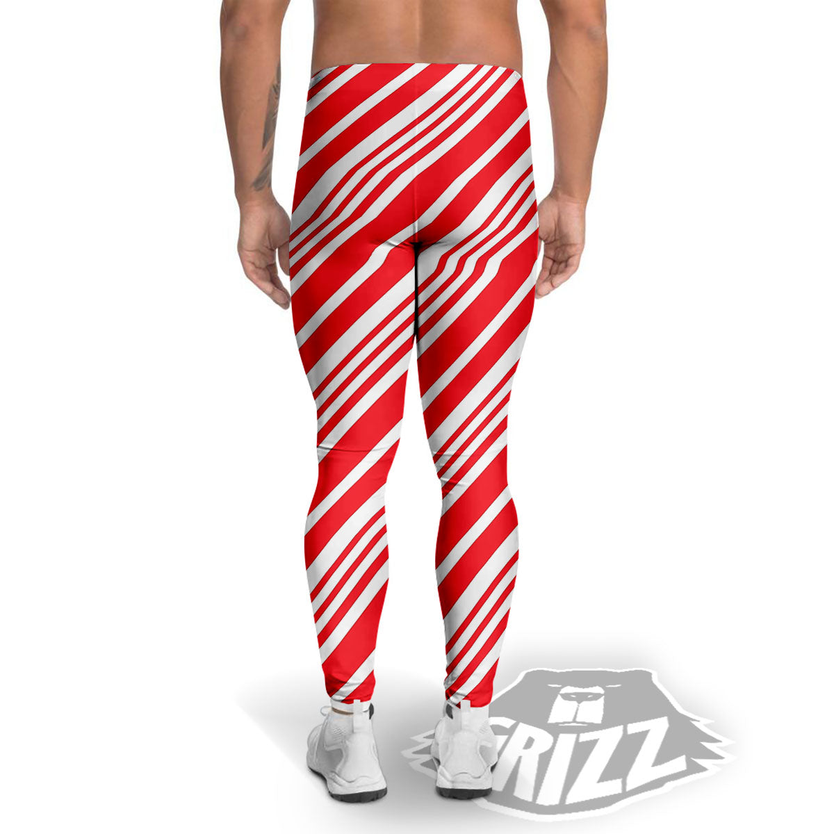 Candy Cane Stripe White And Red Print Men's Leggings-grizzshop