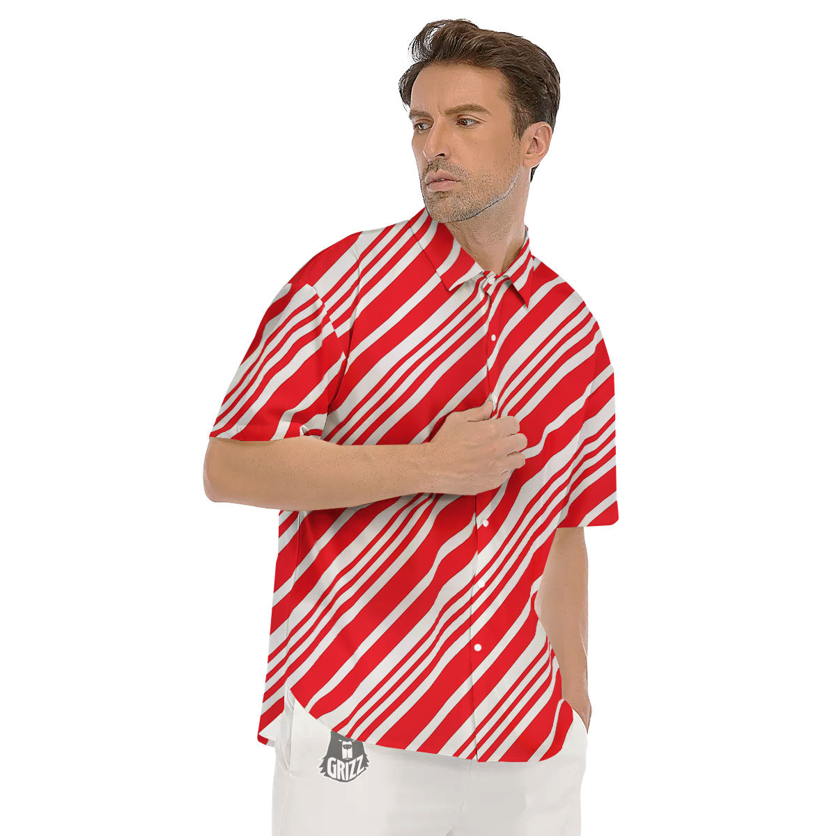 Candy Cane Stripe White And Red Print Men's Short Sleeve Shirts-grizzshop