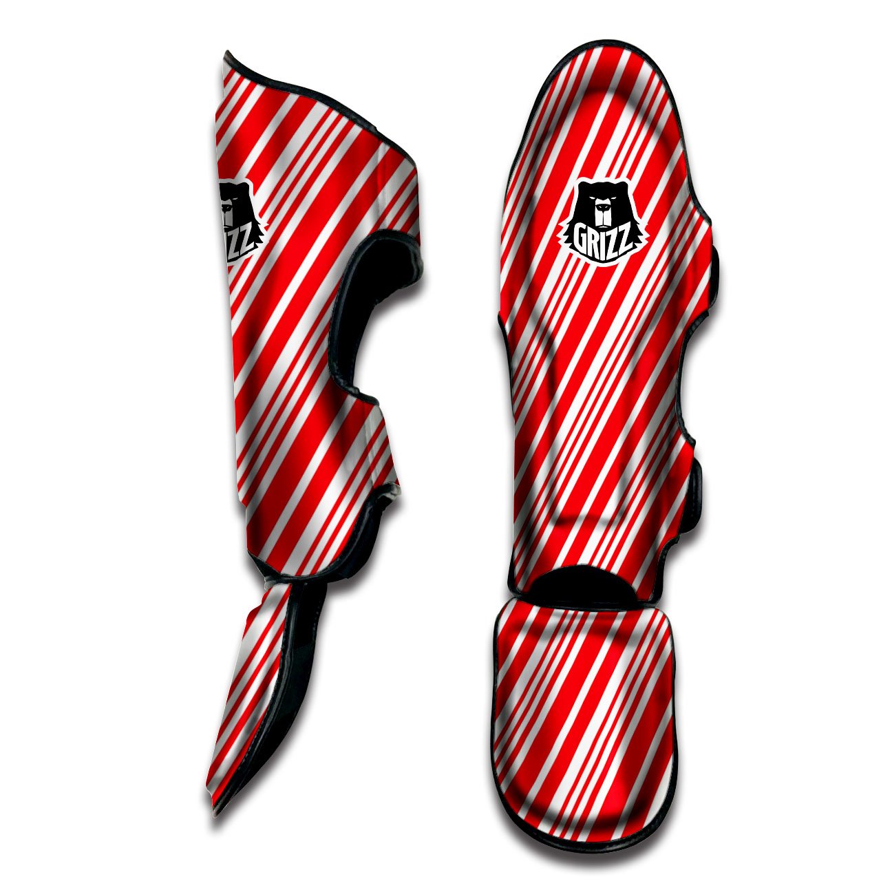 Candy Cane Stripe White And Red Print Muay Thai Shin Guards-grizzshop