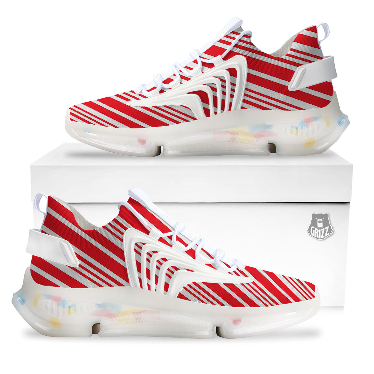 Candy Cane Stripe White And Red Print White Gym Shoes-grizzshop