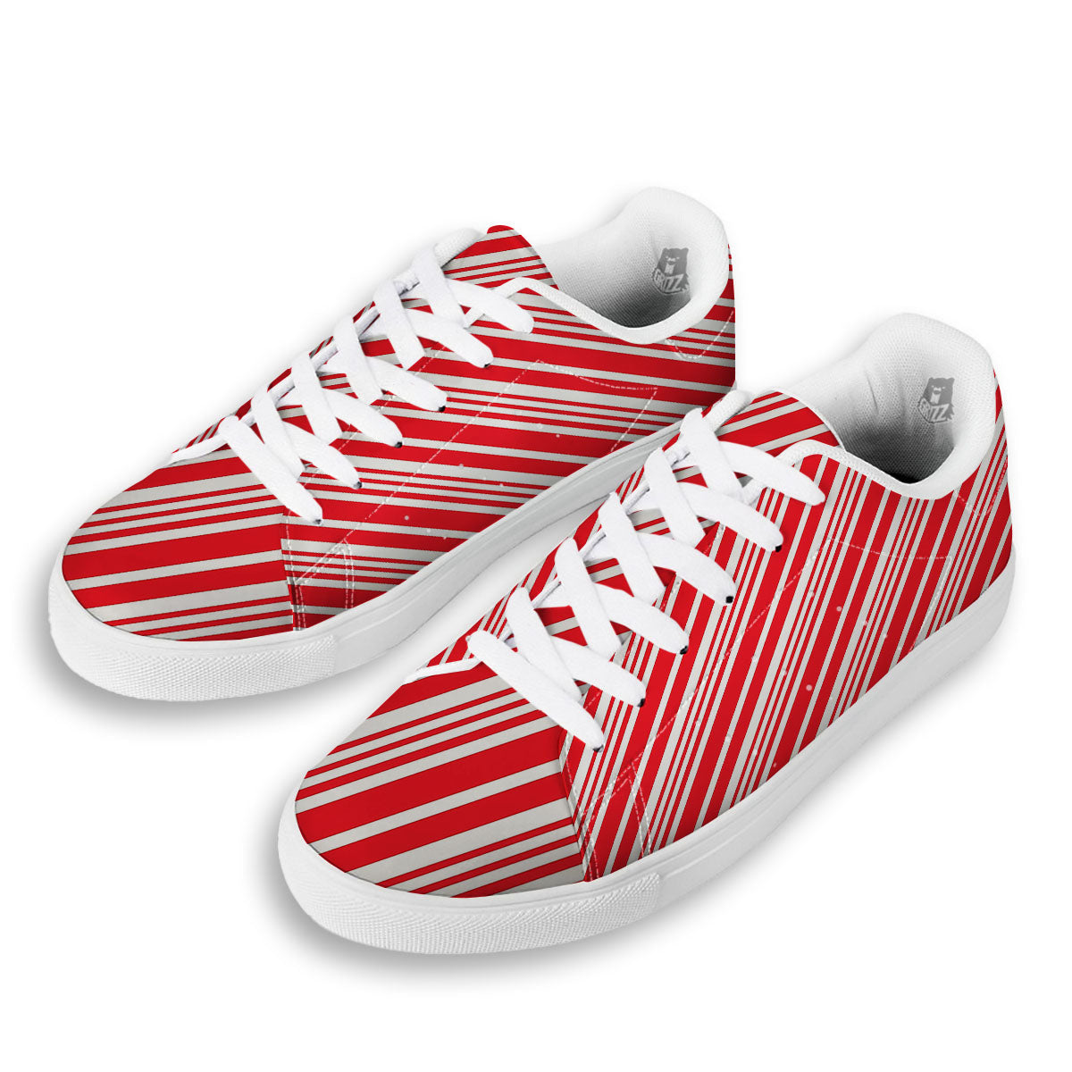 Candy Cane Stripe White And Red Print White Low Top Sneakers-grizzshop