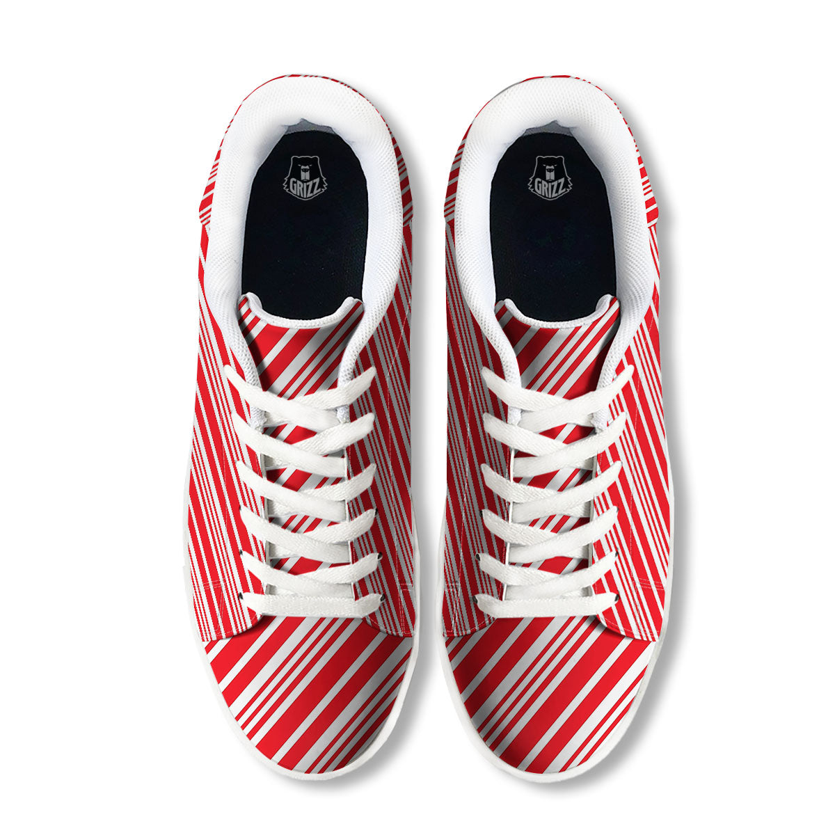 Candy Cane Stripe White And Red Print White Low Top Sneakers-grizzshop