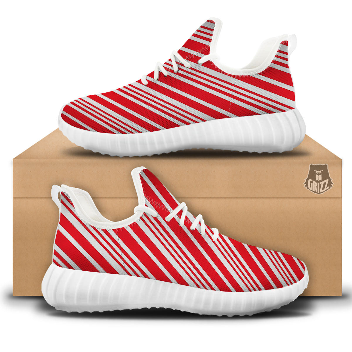 Candy Cane Stripe White And Red Print White Walking Shoes-grizzshop