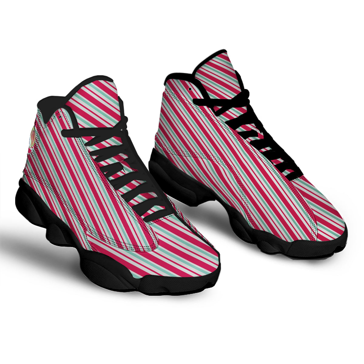 Candy Cane Striped Christmas Print Black Basketball Shoes-grizzshop