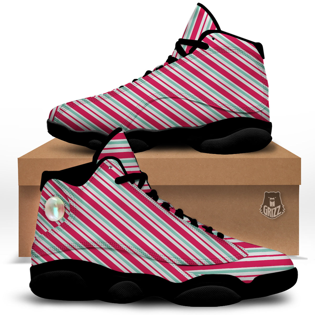 Candy Cane Striped Christmas Print Black Basketball Shoes-grizzshop