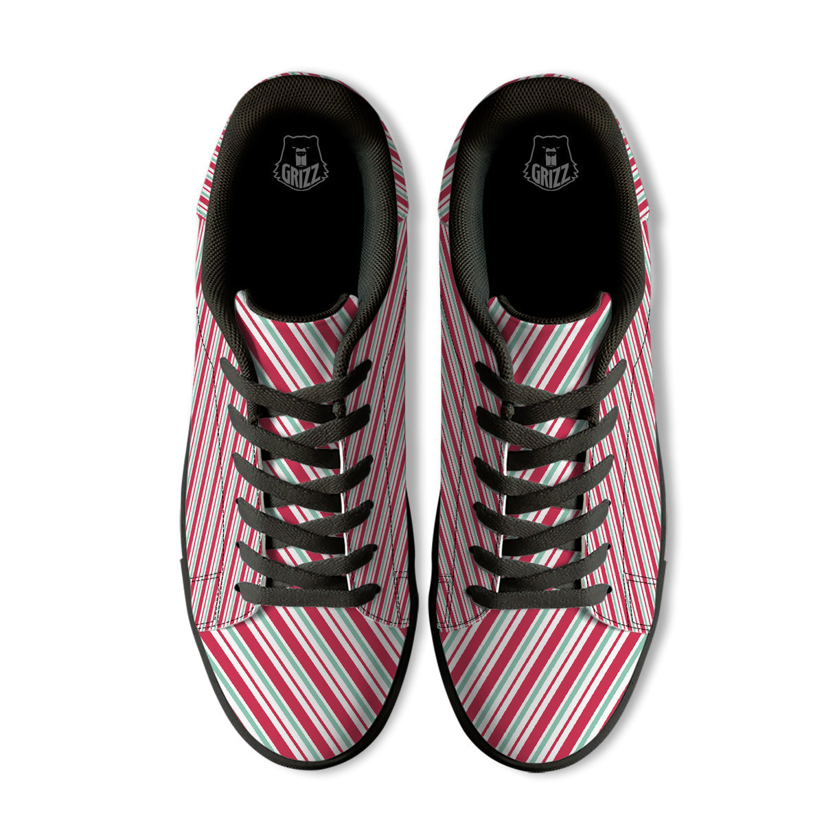 Candy Cane Striped Christmas Print Black Low Top Sneakers-grizzshop