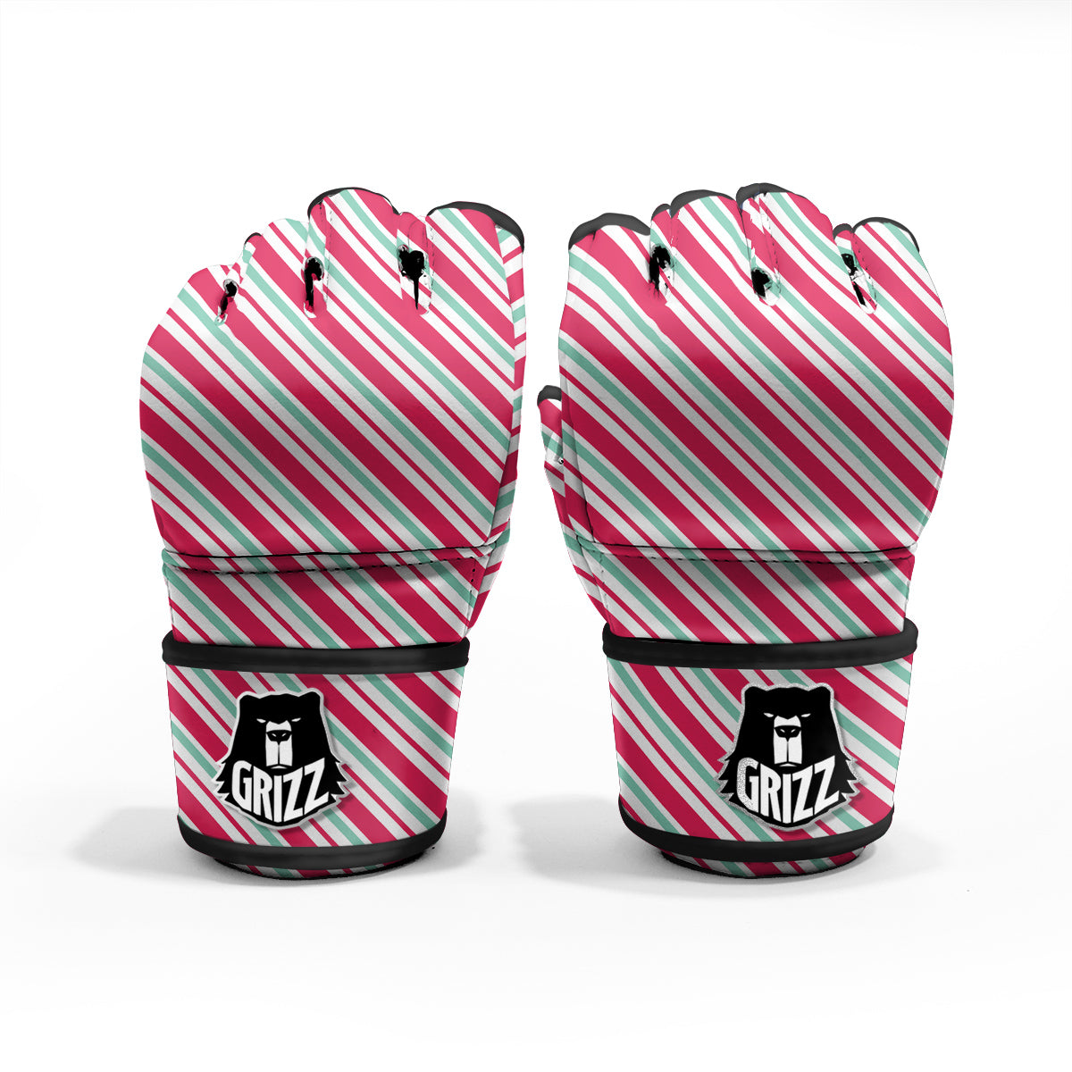 Candy Cane Striped Christmas Print MMA Gloves-grizzshop