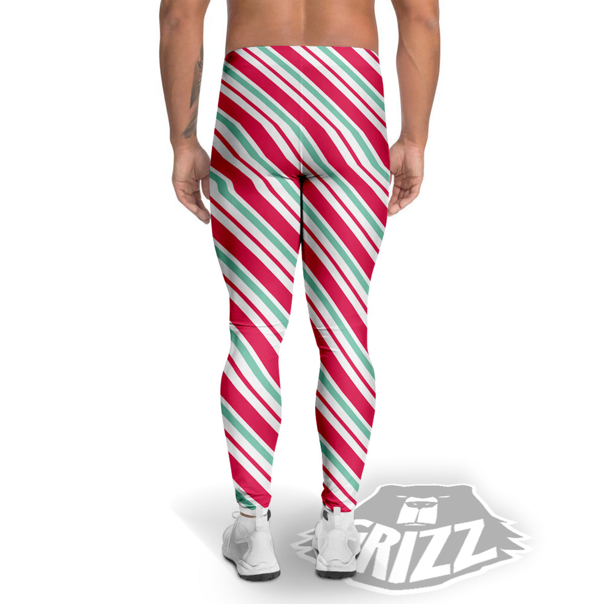 Candy Cane Striped Christmas Print Men's Leggings-grizzshop