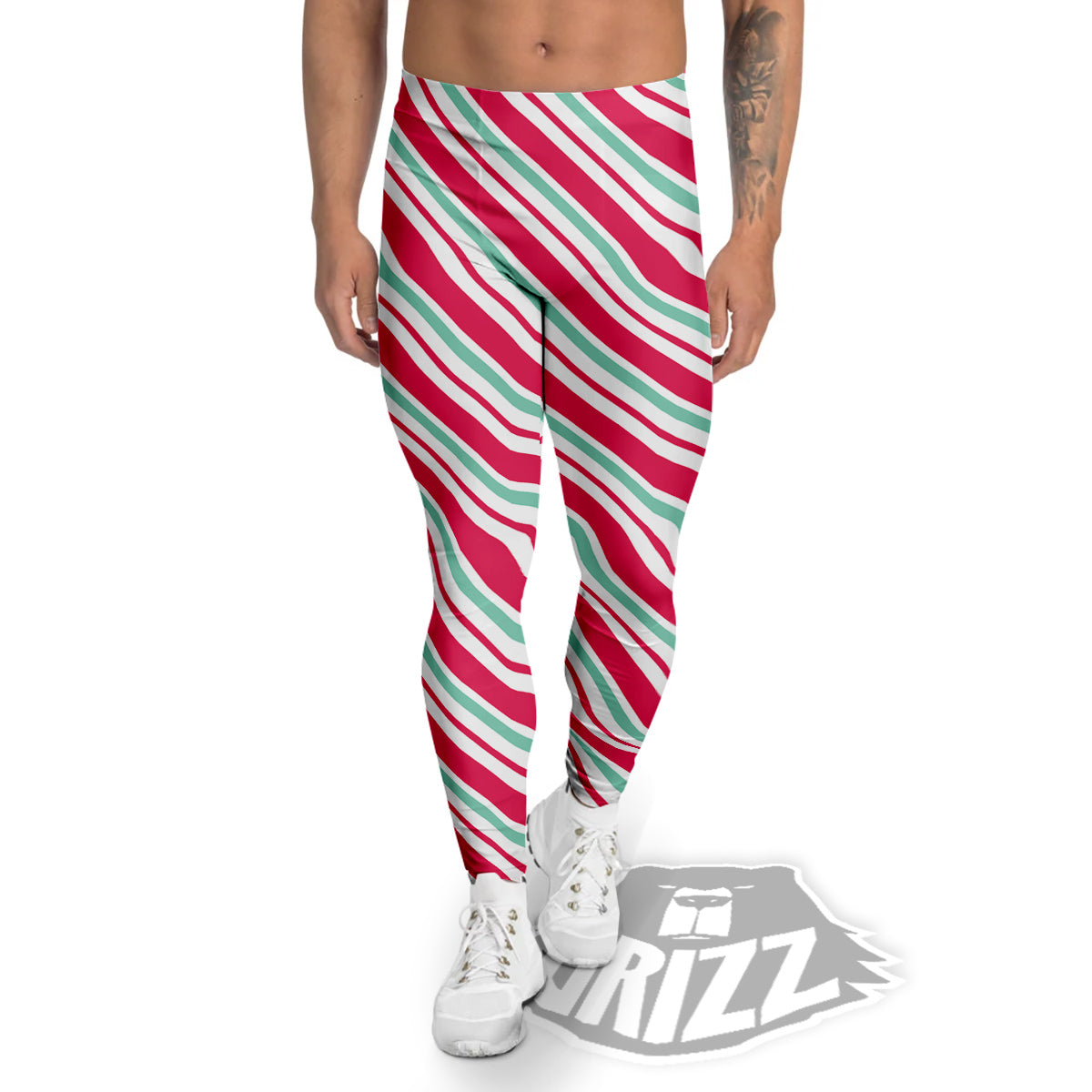 Candy Cane Striped Christmas Print Men's Leggings-grizzshop