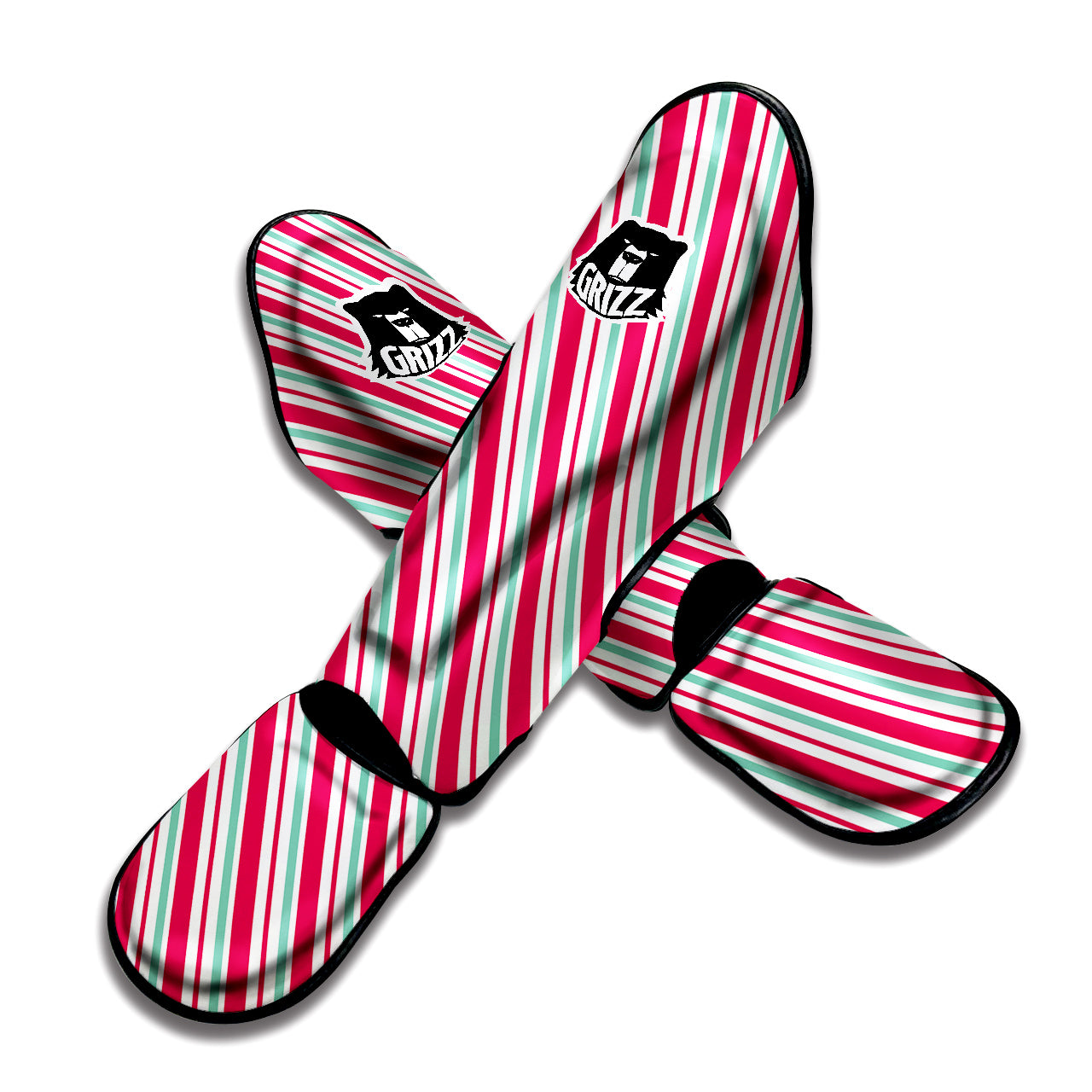Candy Cane Striped Christmas Print Muay Thai Shin Guards-grizzshop