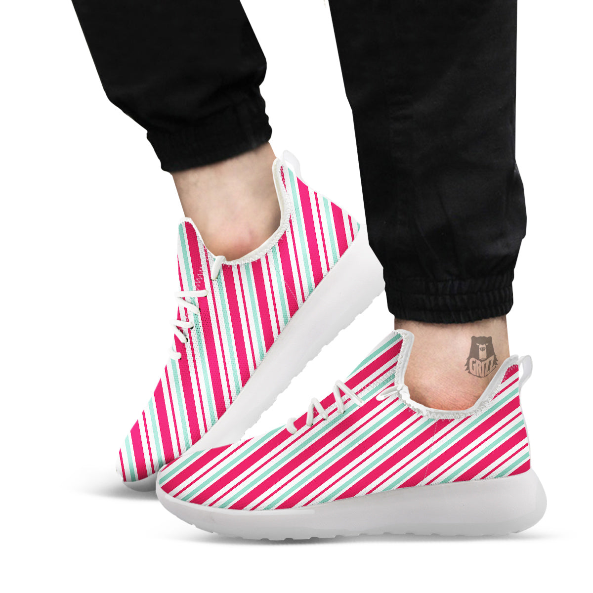 Candy Cane Striped Christmas Print White Athletic Shoes-grizzshop