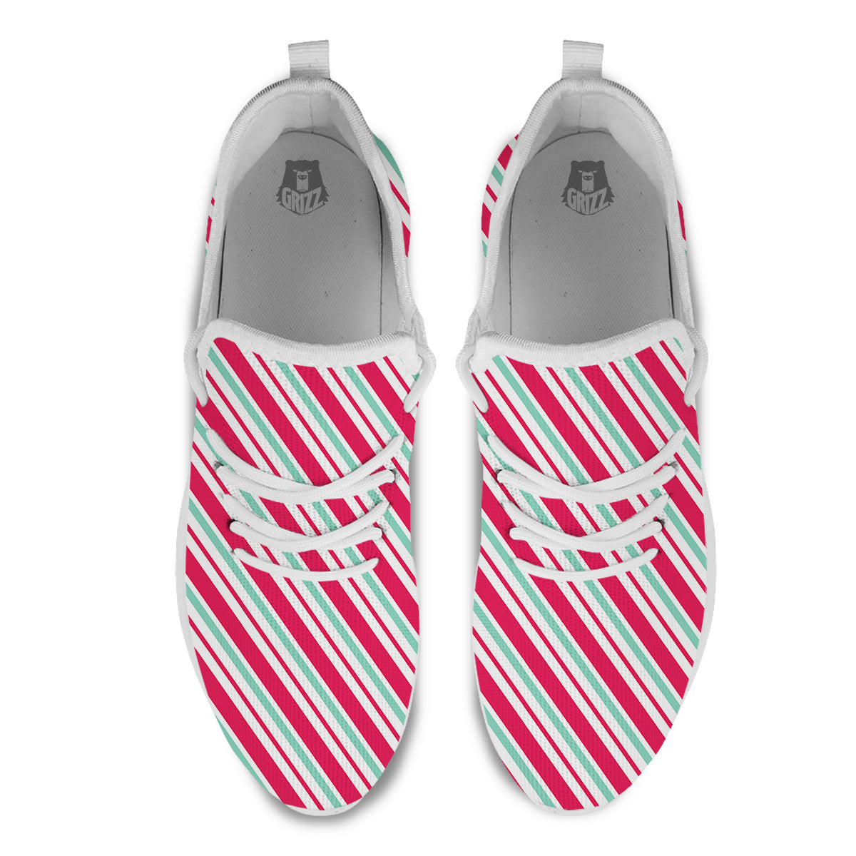 Candy Cane Striped Christmas Print White Athletic Shoes-grizzshop