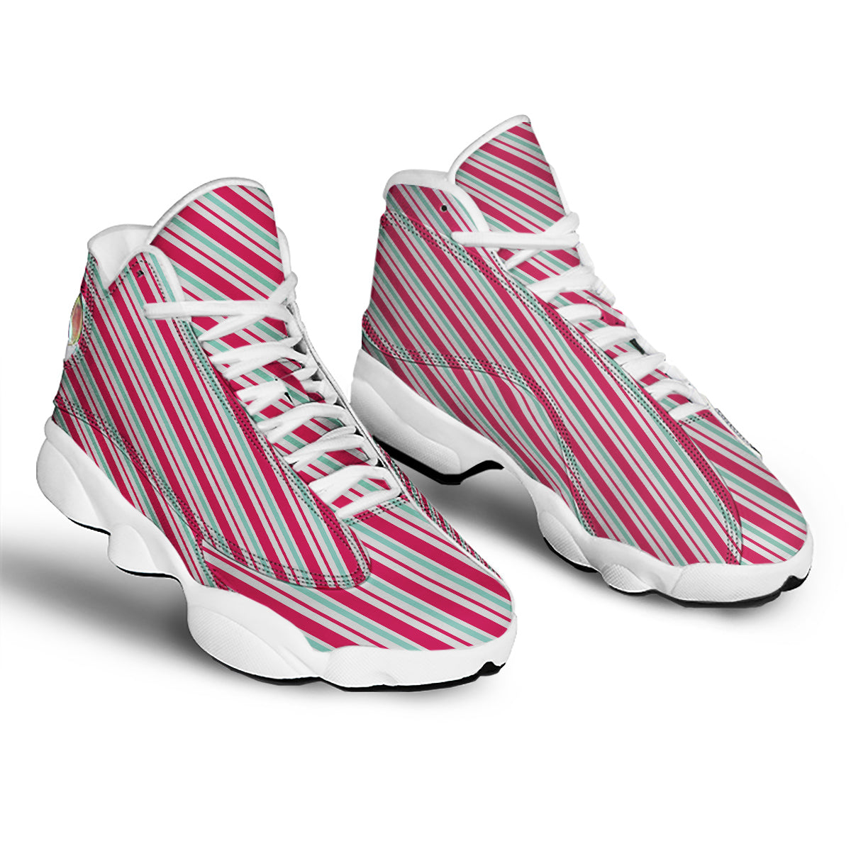 Candy Cane Striped Christmas Print White Basketball Shoes-grizzshop